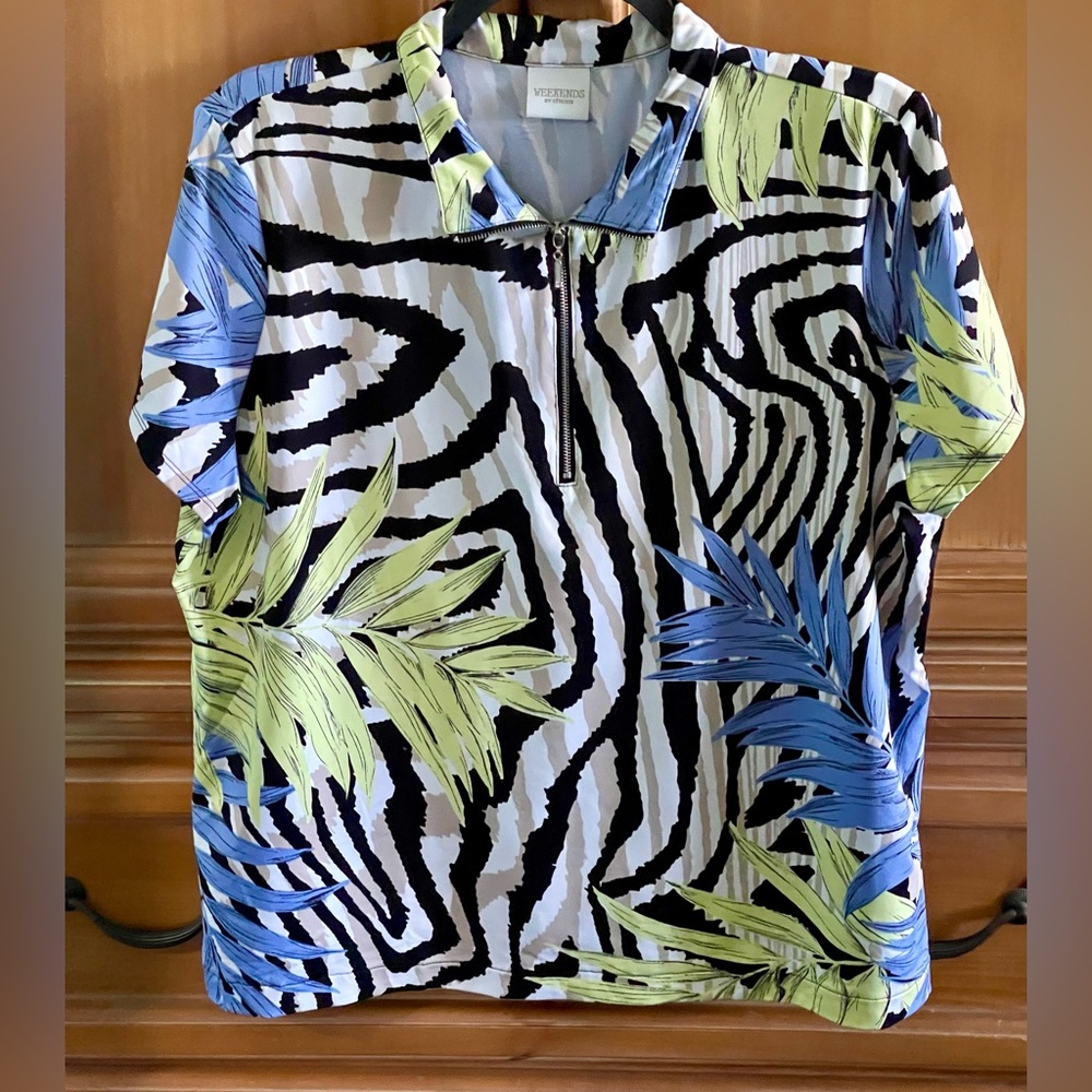 Weekends By Chicos Ladies Polo Shirt Tropical Colors - Similar to NonChicos XL